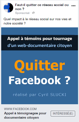Pub sur Facebook pour Quitter Facebook ?